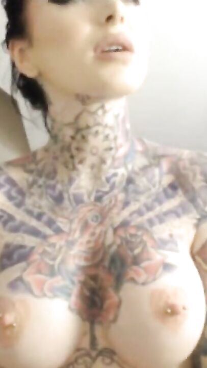 Cute tattooed girl has real heart shaped nipples on her perky fake tits, I always thought those were just photoshopped, nope.